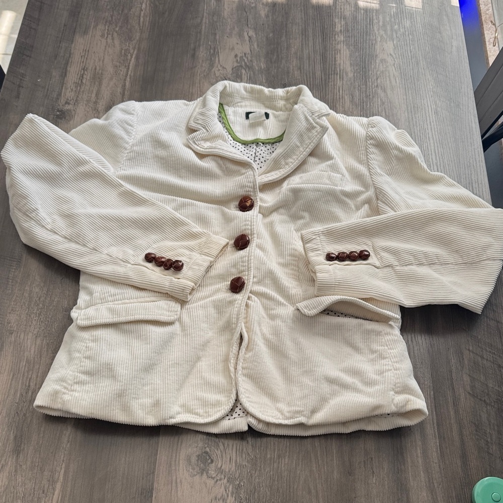 Vintage 100% Cotton J. Crew Cream Corduroy Blazer with Brown Buttons - Picture 1 of 7